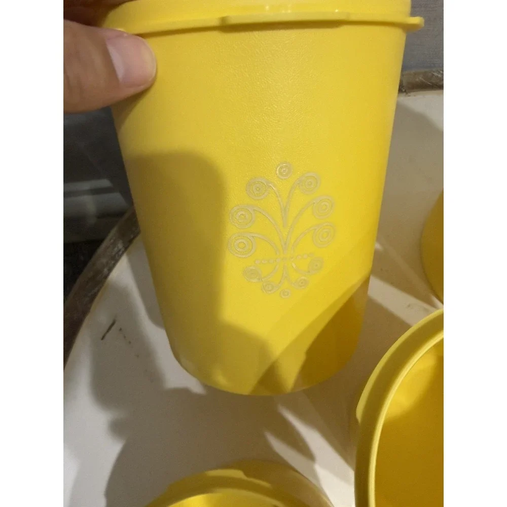 Vintage 1970s Yellow Tupperware Servalier Canisters Set of 6 with Lids Nesting
